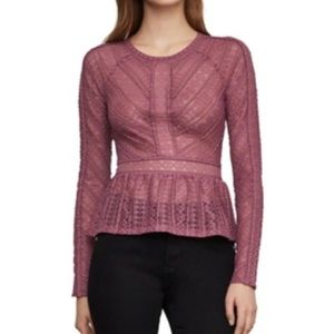 BCBG Sheer Lace Peplum Top - small